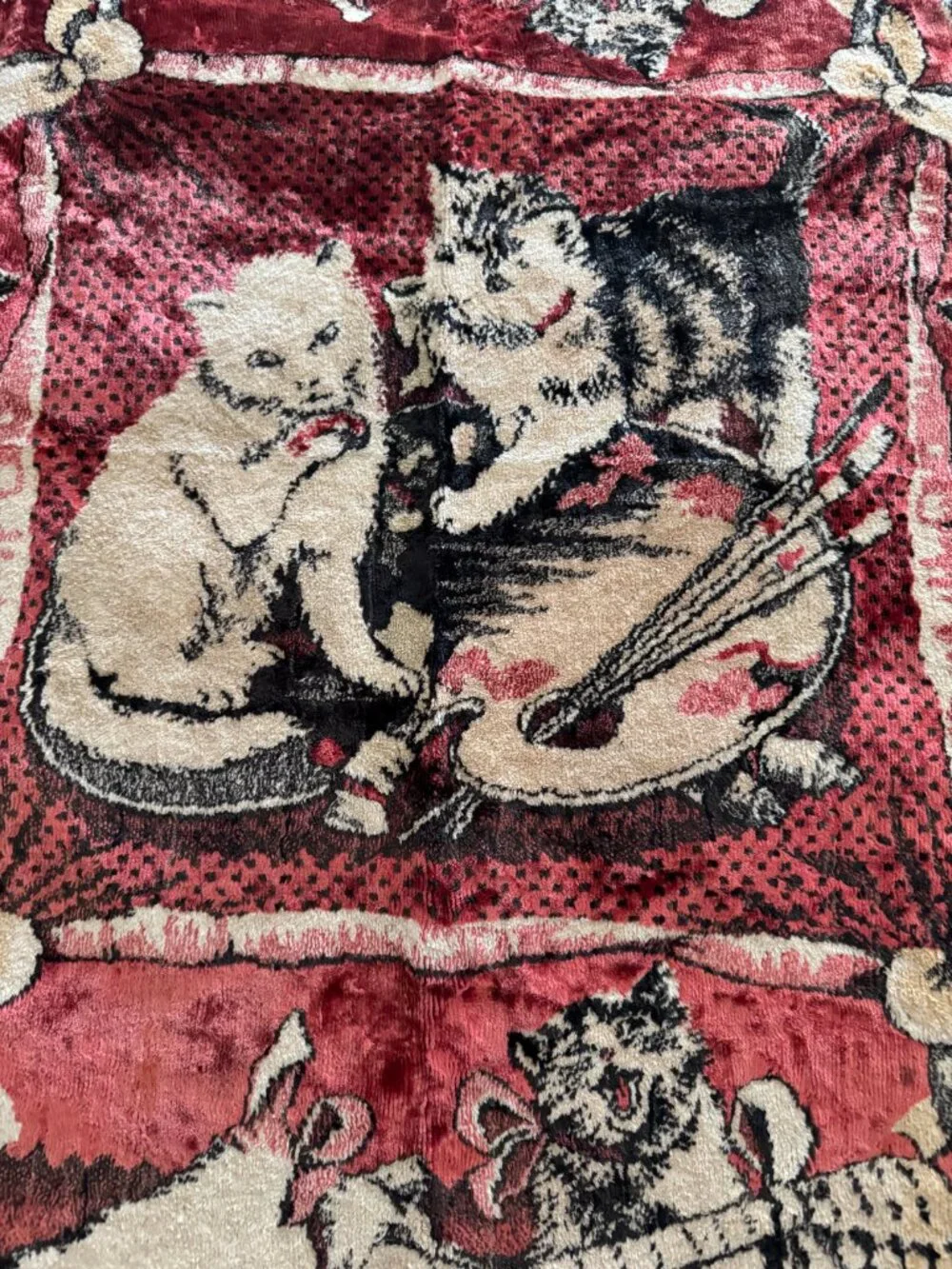 RARE Vintage Cat  Artists & Musicians  Velvet Tapestry Wall Hanging Rug 49x49